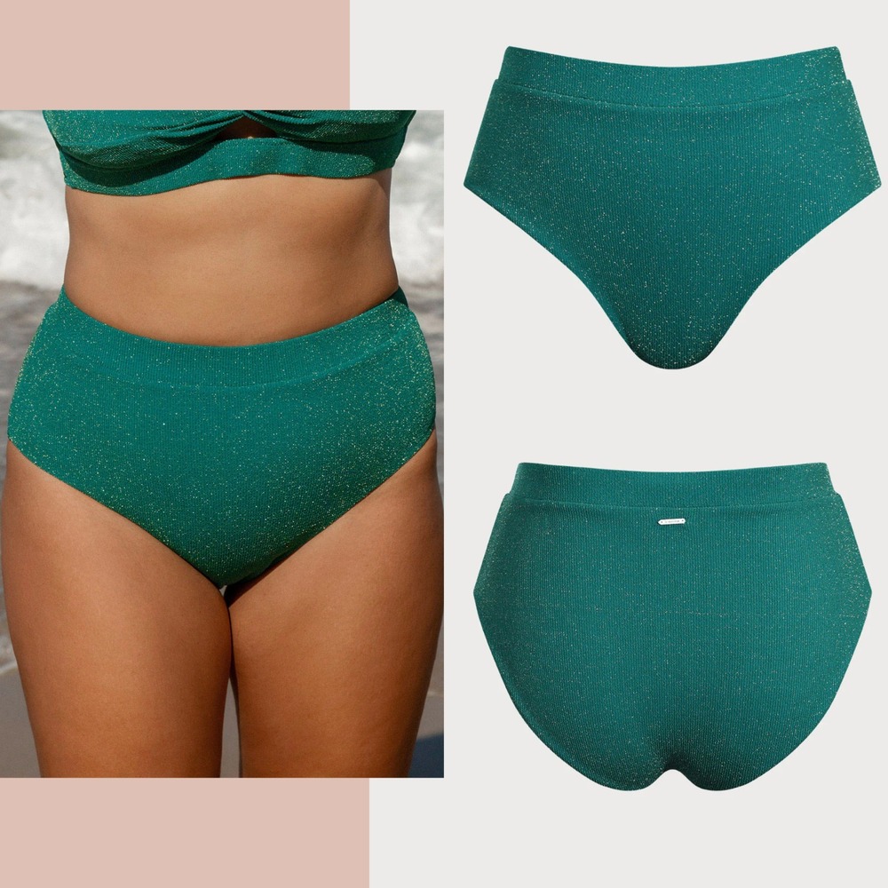 NWT Berlook [‎ Plus Size 16 ] Glitter Green Lurex Plus Size Bikini Bottom #T2127